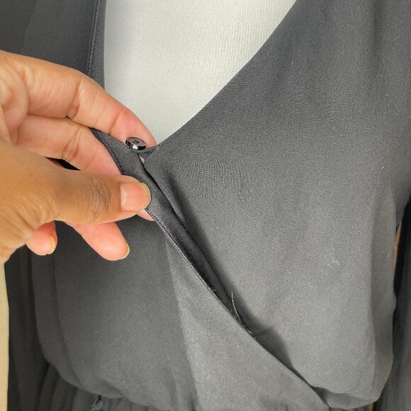 Astr Black Sheer Long Sleeve Floral Crochet Pleated Shorts Romper Boho Sz Med - Picture 3 of 13